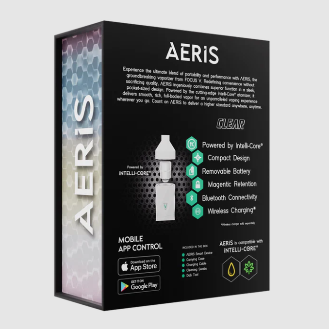 Focus V Aeris Portable Vaporizer in box. back view