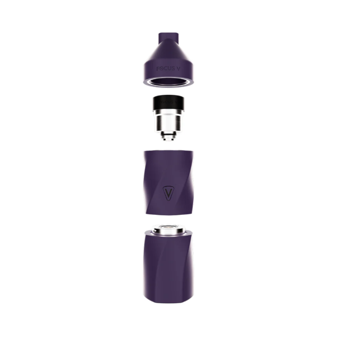 Focus V Aeris Portable Vaporizer purple side view displaying internals 