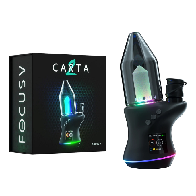 Focus V Carta 2 Electronic Dab Rig black, side view, with packaging