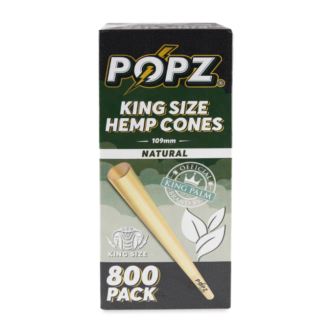 Box of Popz King Size Hemp Cones (800 cones) in packaging