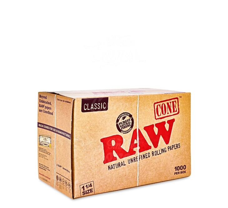 RAW Cones 1&1/4 box of 1000 back of the box